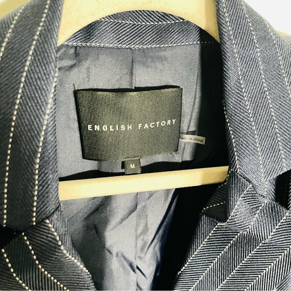 NEW Anthropologie English Factory Pinstripe Blazer Romper Blue White Medium - Picture 4 of 8